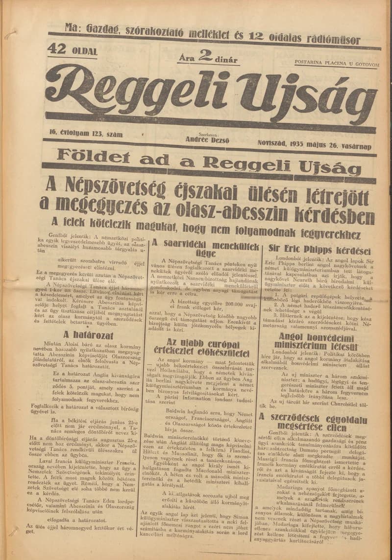 Reggeli Újság, 16. évf. 1935. május 26. 123. sz.