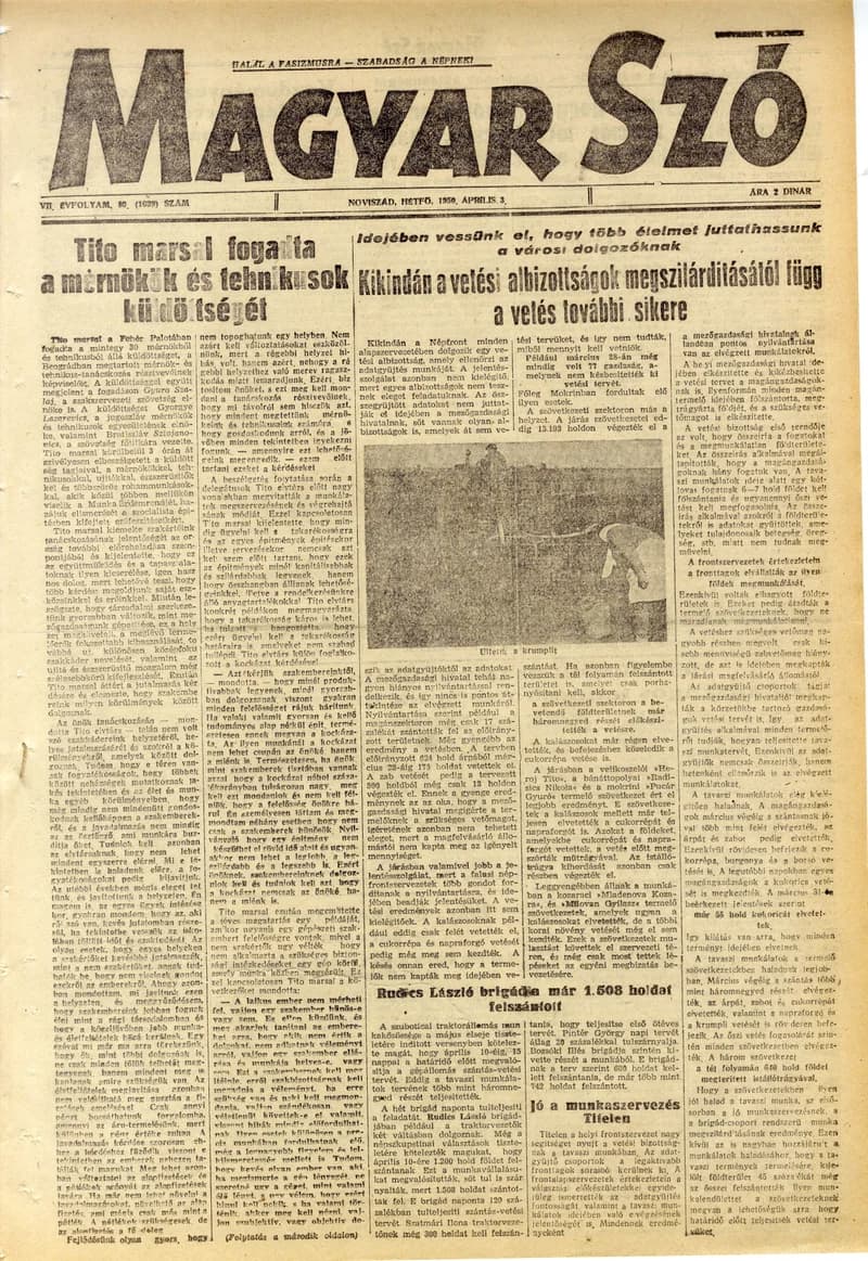 Magyar Szó, 7. évf. 1950. április 3. 80. sz. 1–4. oldal