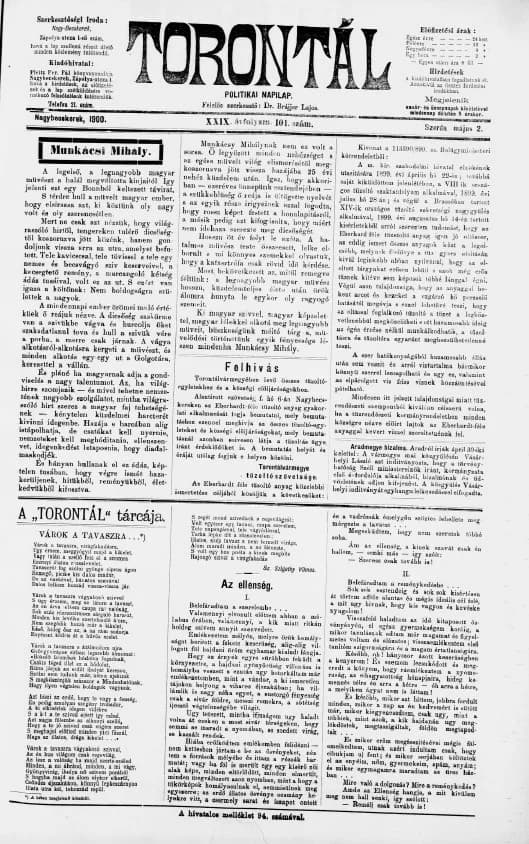 Torontál, 29. évf. 1900. május 2. 101. sz.