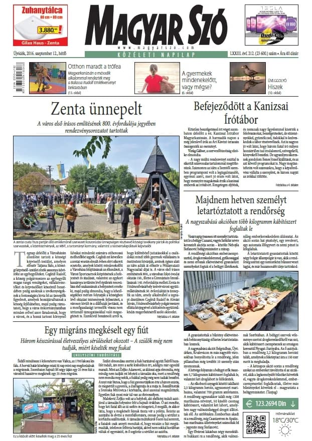 Magyar Szó, 73. évf. 2016. szeptember 12. 212. sz. 1–20. oldal