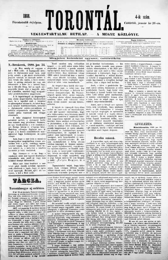 Torontál, 17. évf. 1888. január 26. 4. sz.
