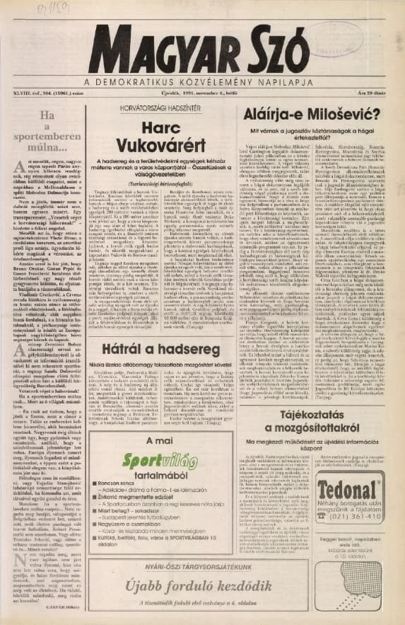 Magyar Szó, 48. évf. 1991. november 4. 304. sz. 1–20. oldal