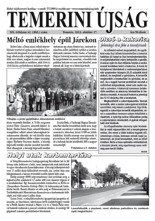 Temerini Újság, 19. évf. 2013. október 17. 42. sz.