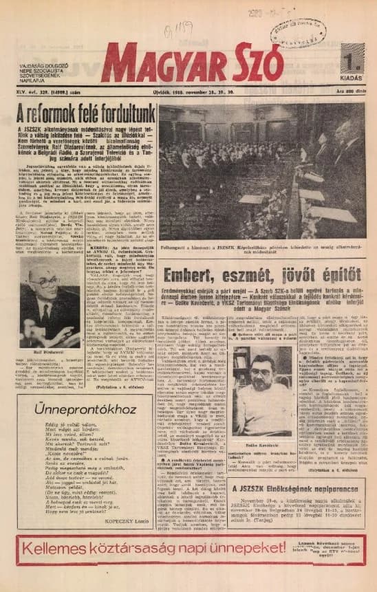 Magyar Szó, 45. évf. 1988. november 28. – 30. 329. sz.