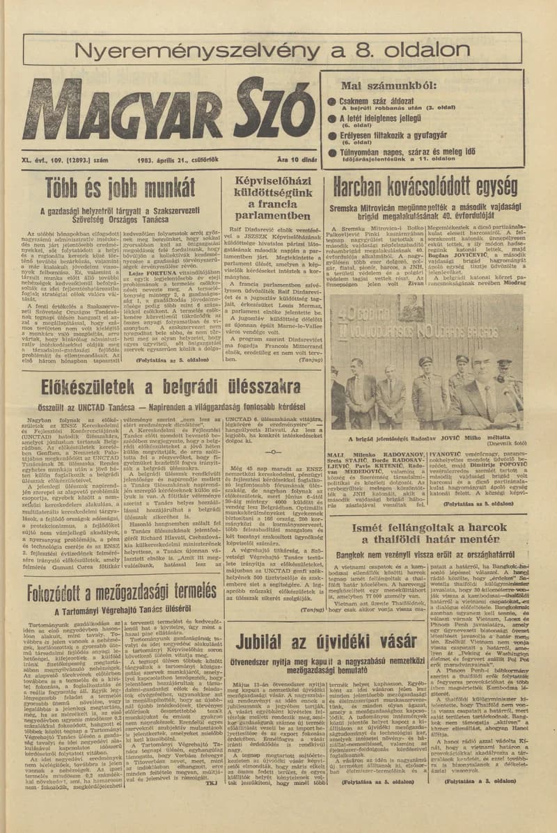Magyar Szó, 40. évf. 1983. április 21. 109. sz. 1–24. oldal