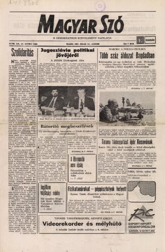 Magyar Szó, 48. évf. 1991. február 14. 43. sz. 1–16. oldal