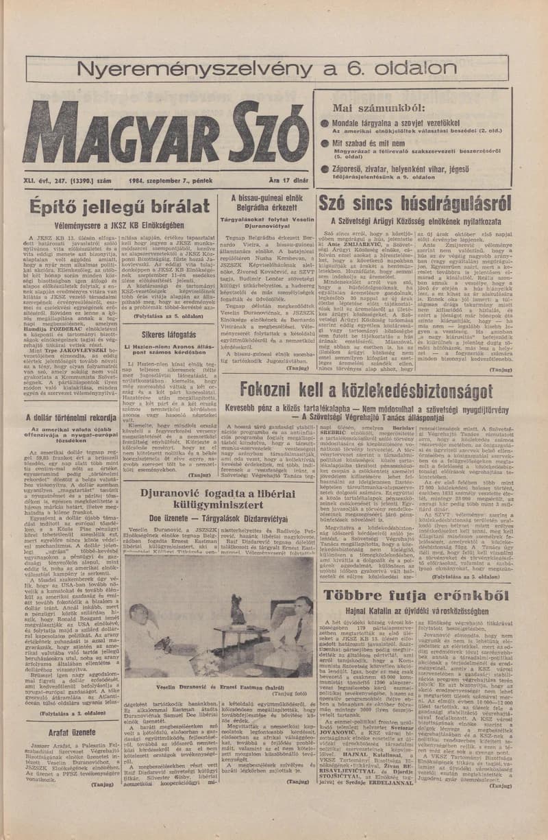 Magyar Szó, 41. évf. 1984. szeptember 7. 247. sz. 1–20. oldal