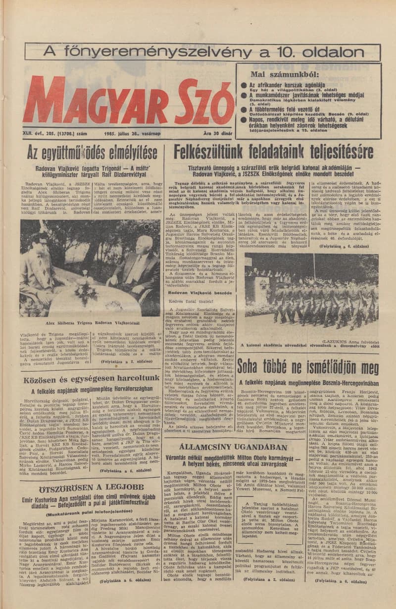 Magyar Szó, 42. évf. 1985. július 28. 205. sz. 1–28. oldal