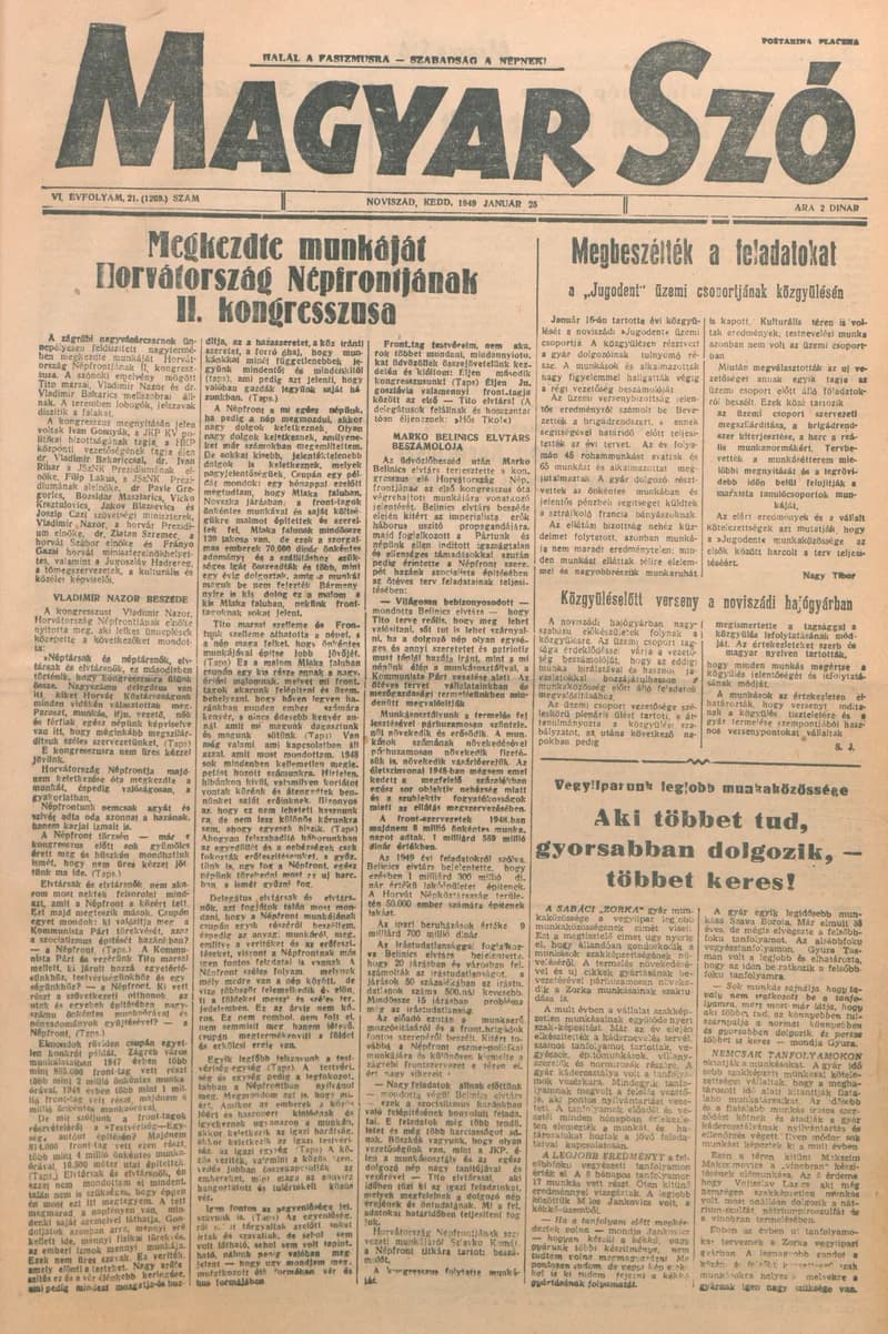 Magyar Szó, 6. évf. 1949. január 25. 21. sz. 1–4. oldal