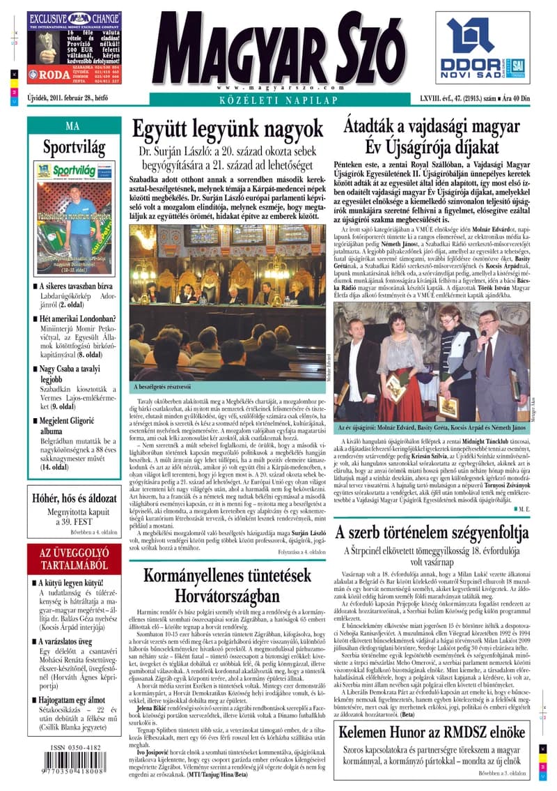 Magyar Szó, 68. évf. 2011. február 28. 47. sz. 1–16. oldal