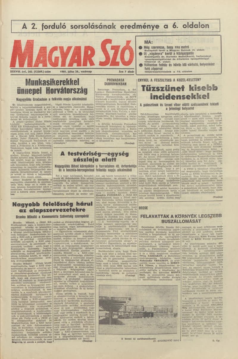 Magyar Szó, 38. évf. 1981. július 26. 203. sz.