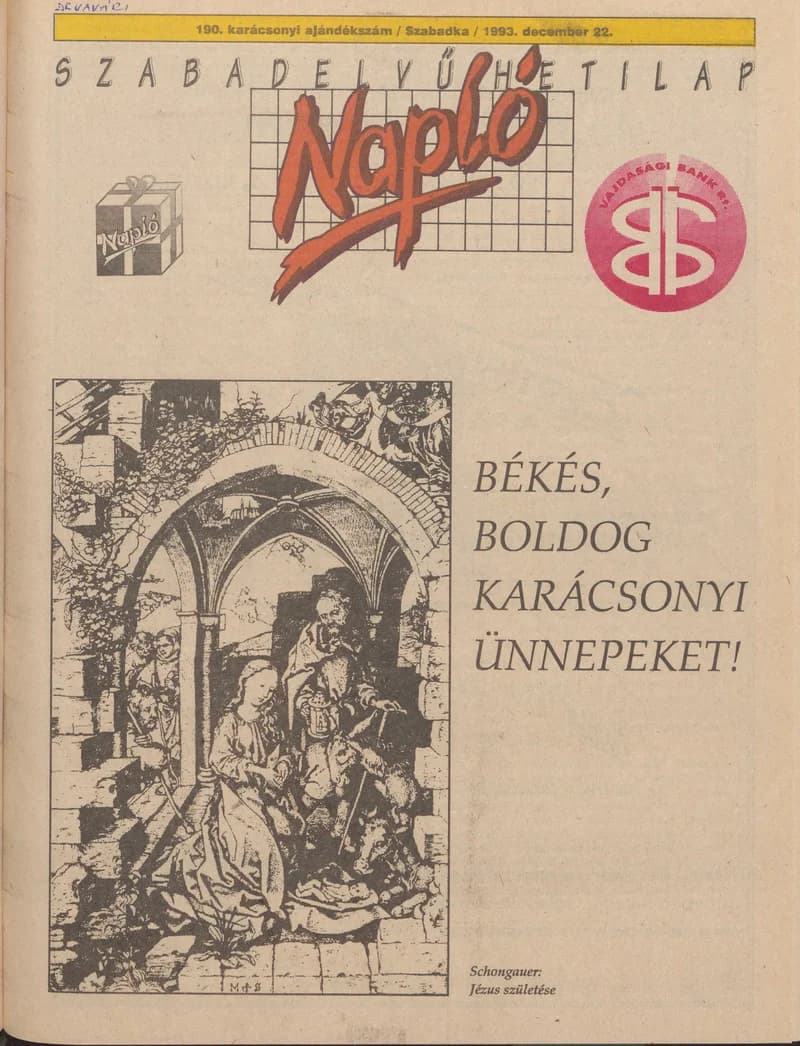 Napló - Szabadelvű hetilap, 4. évf. 1993. december 22. 190. sz.