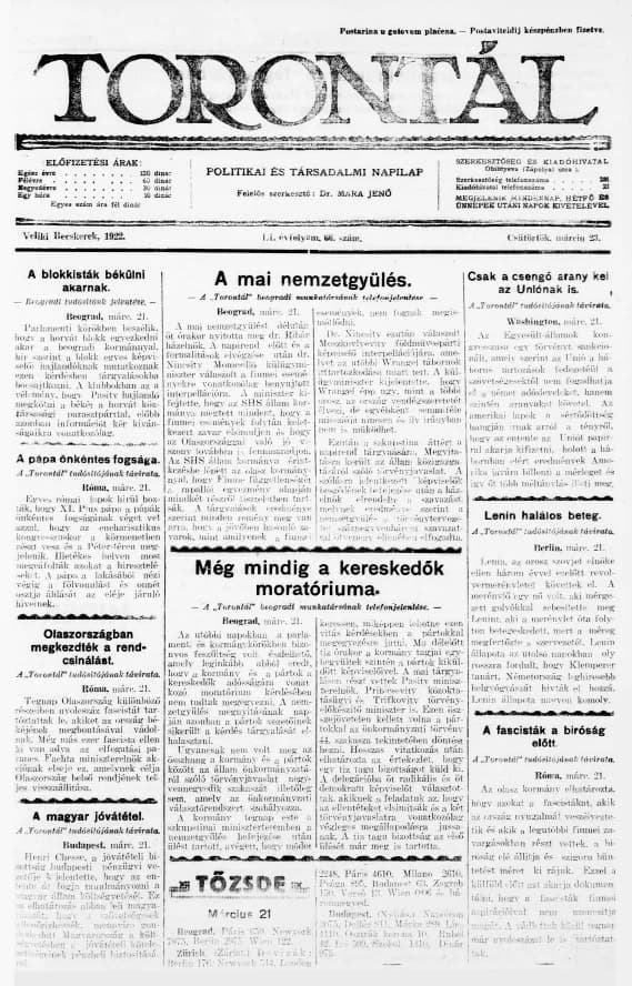 Torontál, 51. évf. 1922. március 23. 66. sz.