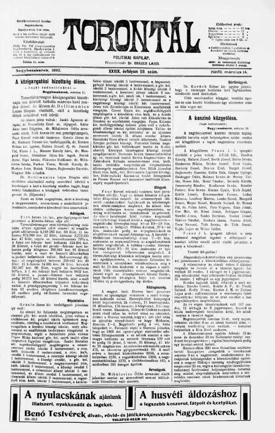 Torontál, 39. évf. 1910. március 14. 59. sz.