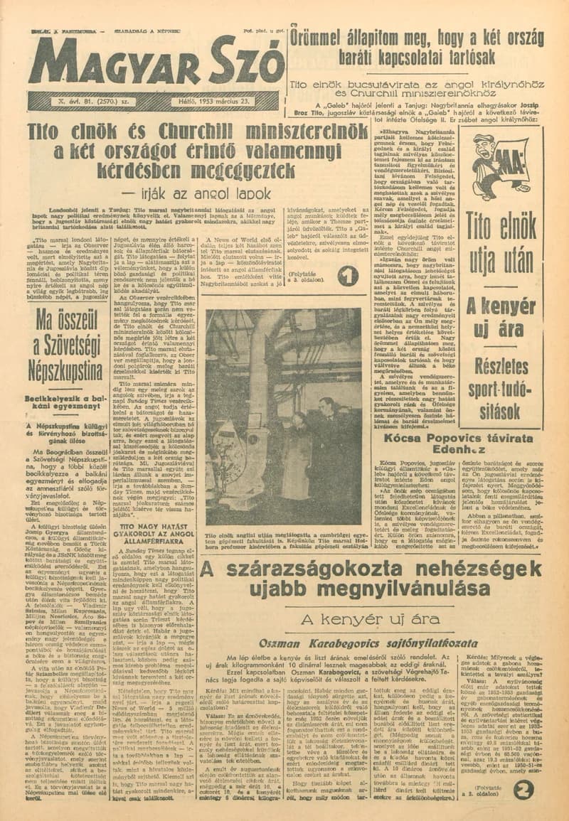 Magyar Szó, 10. évf. 1953. március 23. 81. sz. 1–10. oldal