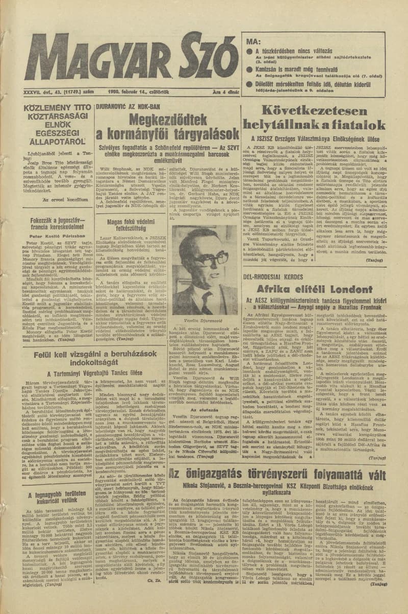 Magyar Szó, 37. évf. 1980. február 14. 43. sz. 1–20. oldal