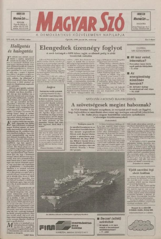 Magyar Szó, 56. évf. 1999. január 24. 18. sz. 1–24. oldal