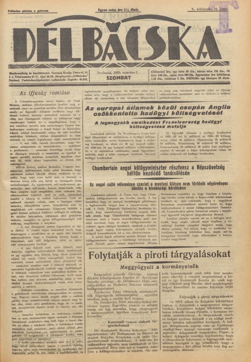 Délbácska, 10. évf. 1929. március 2. 52. sz.