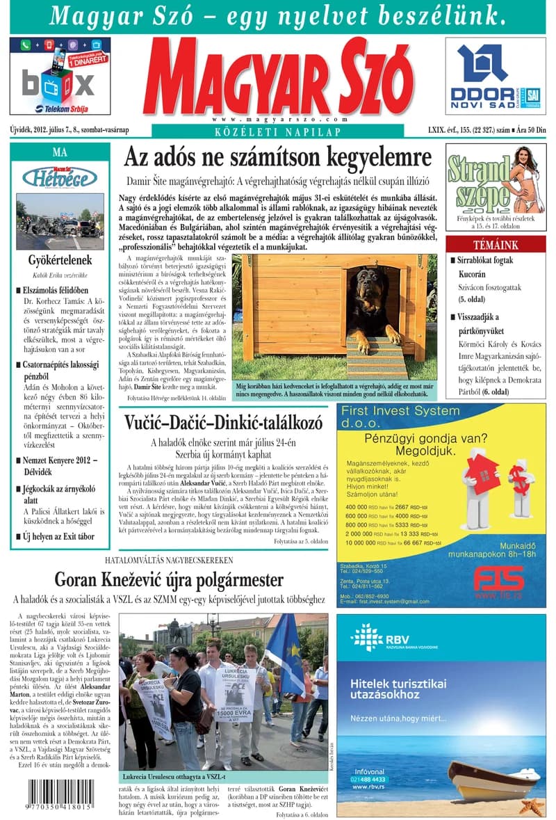 Magyar Szó, 69. évf. 2012. július 7. – 8. 155. sz. 1–44. oldal