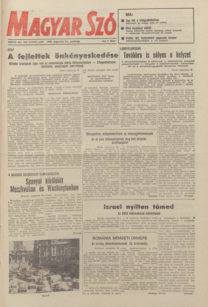 Magyar Szó, 37. évf. 1980. augusztus 24. 233. sz. 1–28. oldal