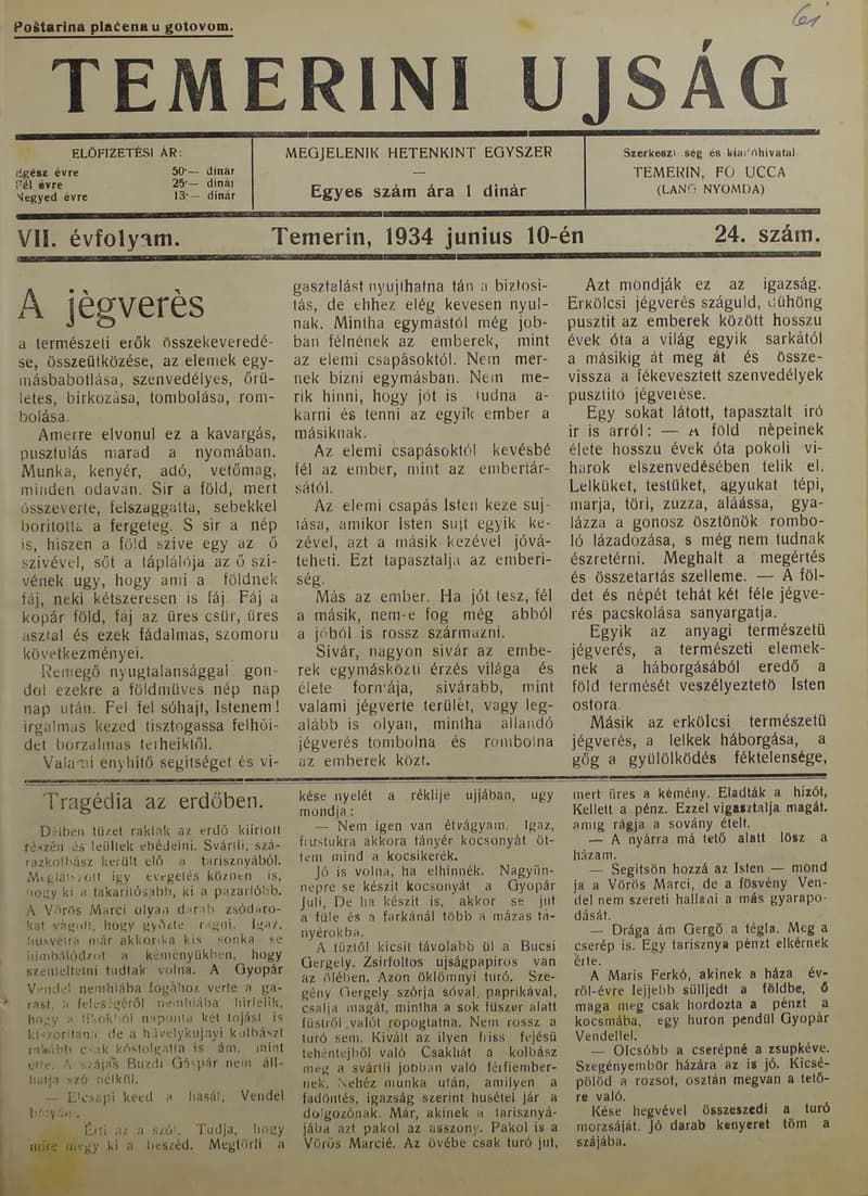 Temerini Újság 1928-1944, 7. évf. 1934. június 10. 24. sz.