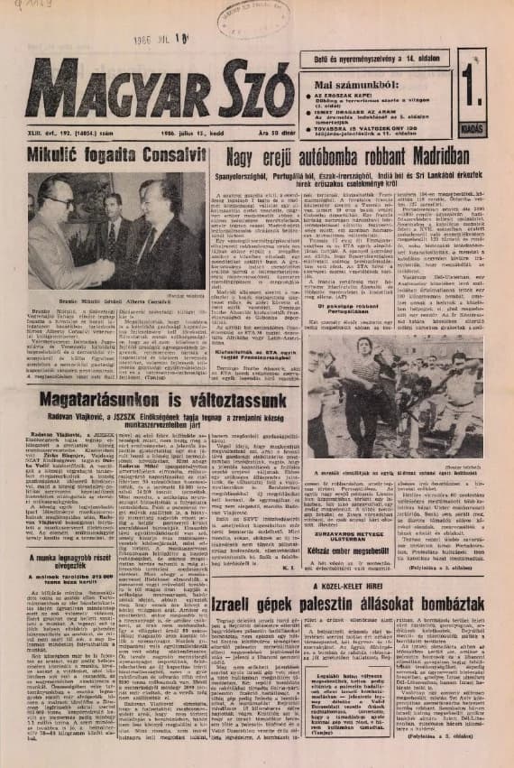 Magyar Szó, 43. évf. 1986. július 15. 192. sz. 1–20. oldal