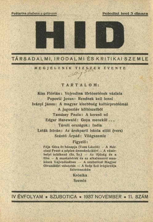 Híd, 4. évf. 1937. november. 11. sz. 1–36. oldal