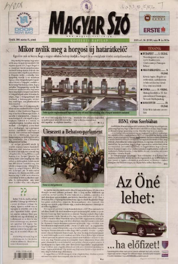 Magyar Szó, 63. évf. 2006. március 10. 56. sz. 1–20. oldal