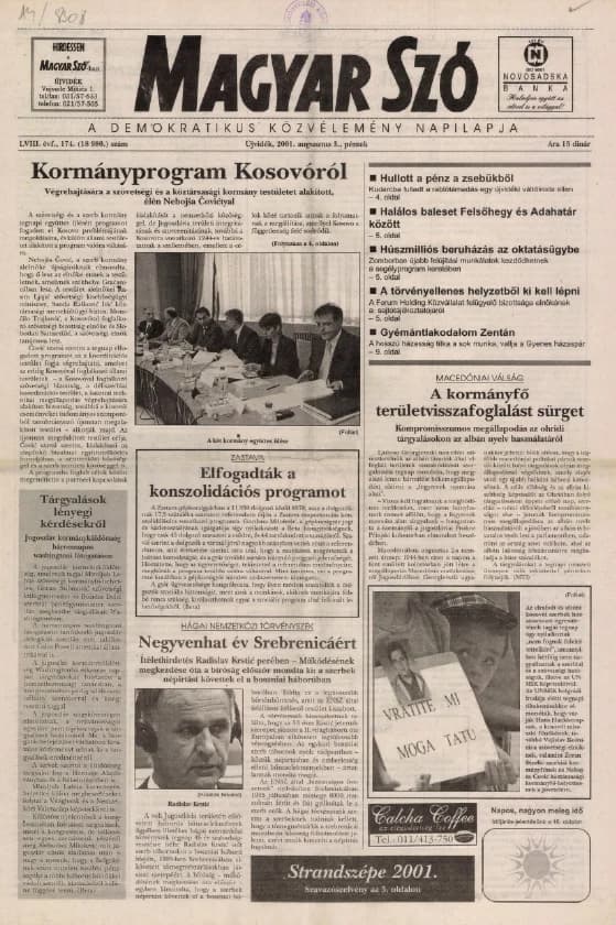 Magyar Szó, 58. évf. 2001. augusztus 3. 174. sz. 1–16. oldal