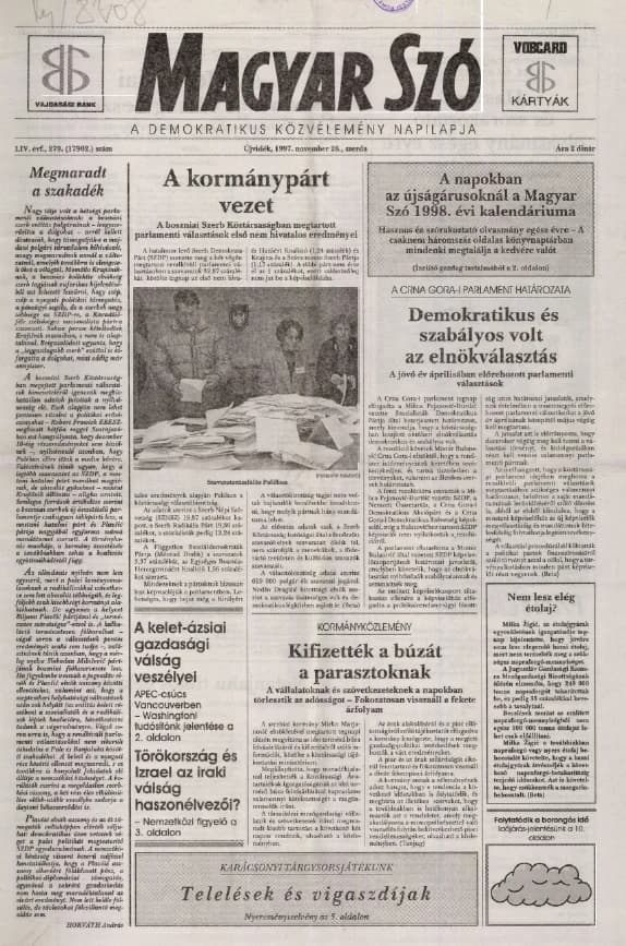 Magyar Szó, 54. évf. 1997. november 26. 279. sz. 1–16. oldal