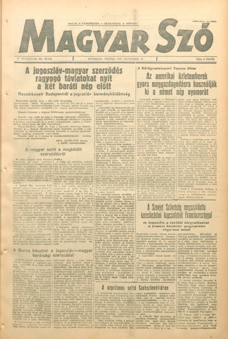 Magyar Szó, 4. évf. 1947. december 12. 302. sz. 1–6. oldal