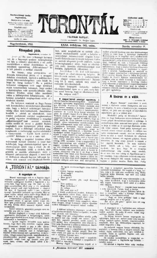 Torontál, 31. évf. 1902. november 19. 265. sz.