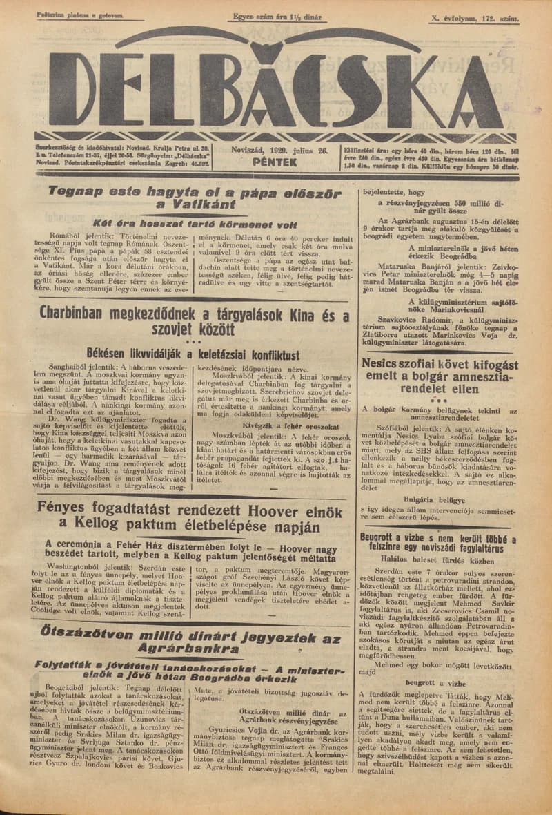 Délbácska, 10. évf. 1929. július 26. 172. sz.