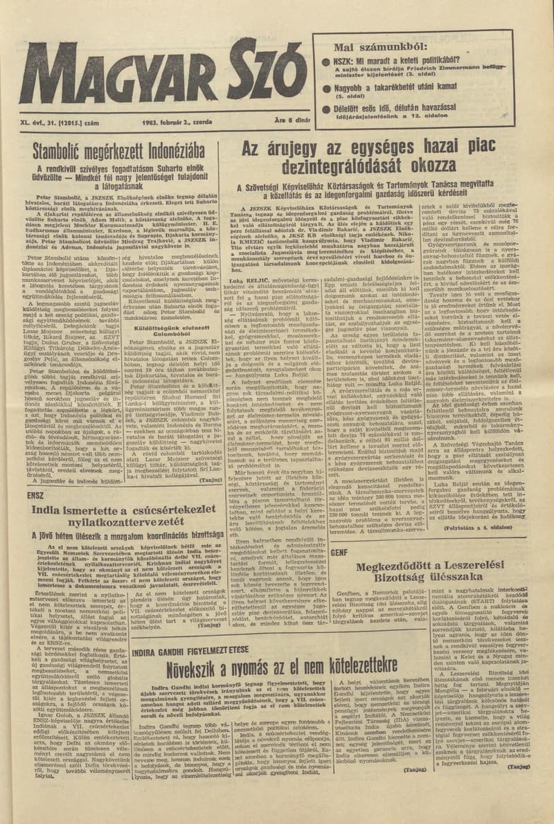 Magyar Szó, 40. évf. 1983. február 2. 31. sz. 1–24. oldal