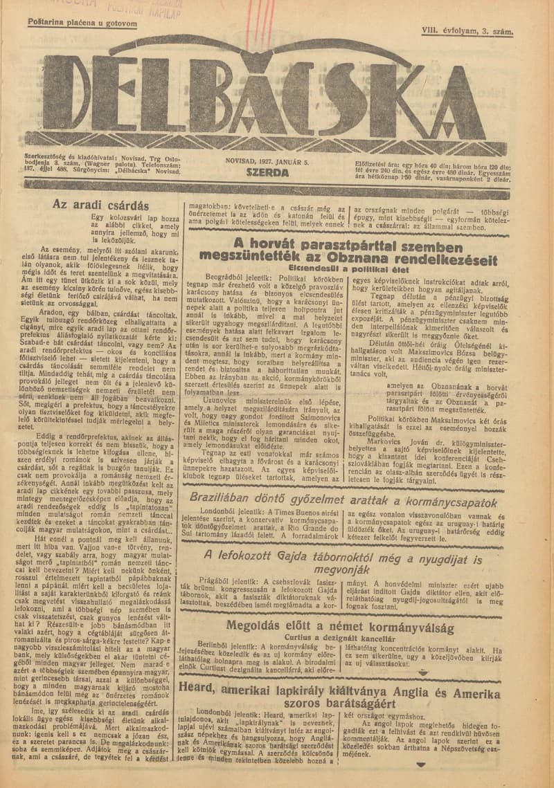 Délbácska, 8. évf. 1927. január 5. 3. sz.