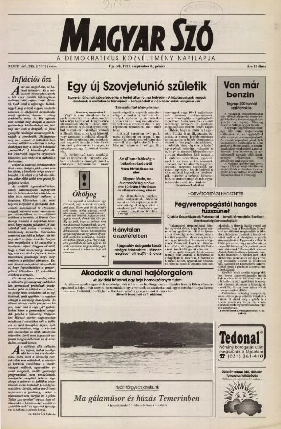 Magyar Szó, 48. évf. 1991. szeptember 6. 245. sz. 1–20. oldal
