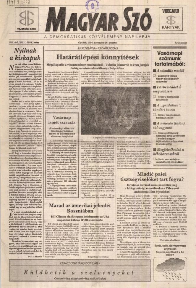 Magyar Szó, 53. évf. 1996. november 16. 272. sz. 1–16. oldal