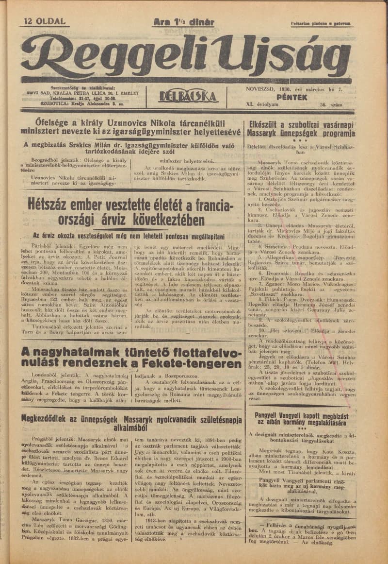 Reggeli Újság, 11. évf. 1930. március 7. 56. sz.