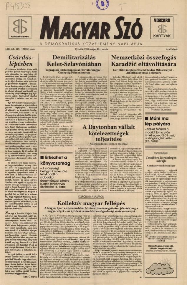 Magyar Szó, 53. évf. 1996. május 22. 119. sz. 1–16. oldal