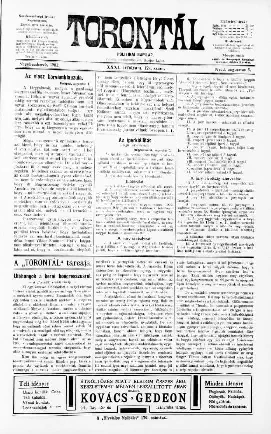 Torontál, 31. évf. 1902. augusztus 5. 178. sz.