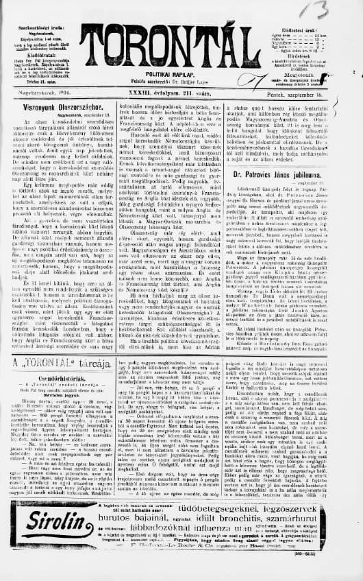 Torontál, 33. évf. 1904. szeptember 16. 211. sz.