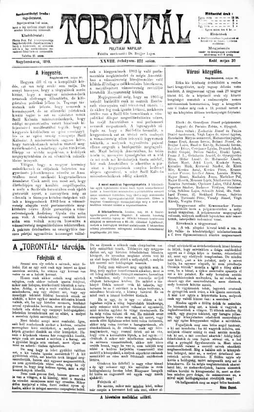 Torontál, 28. évf. 1899. május 30. 122. sz.