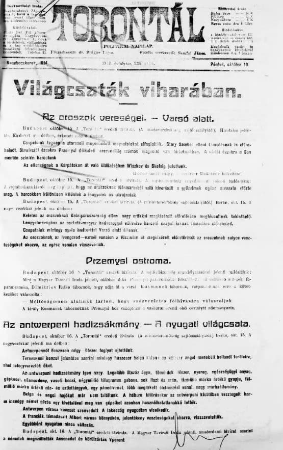 Torontál, 43. évf. 1914. október 16. 235. sz.