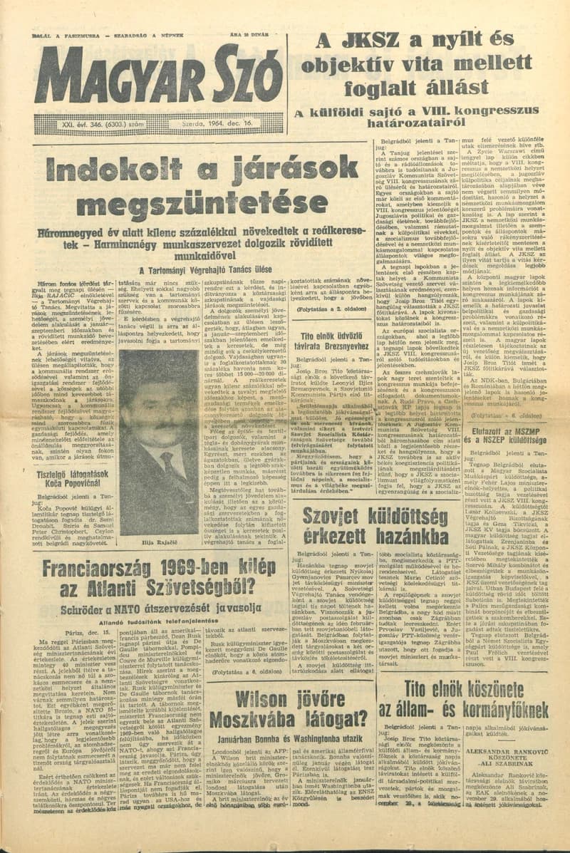 Magyar Szó, 21. évf. 1964. december 16. 346. sz. 1–16. oldal