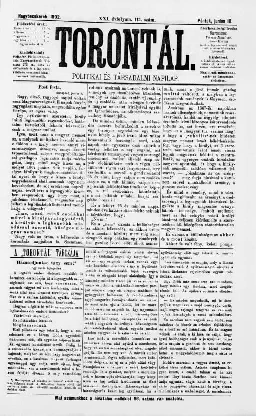 Torontál, 21. évf. 1892. június 10. 113. sz.