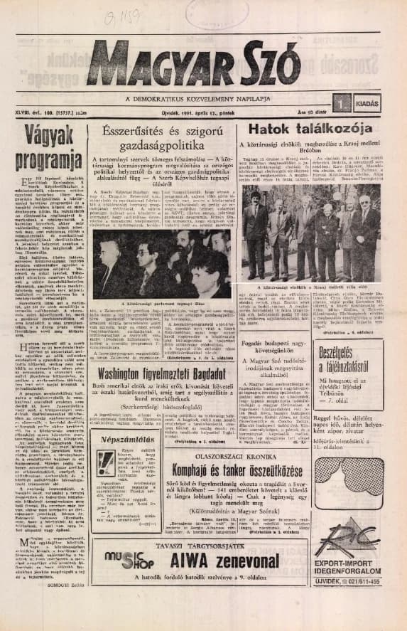 Magyar Szó, 48. évf. 1991. április 12. 100. sz. 1–20. oldal