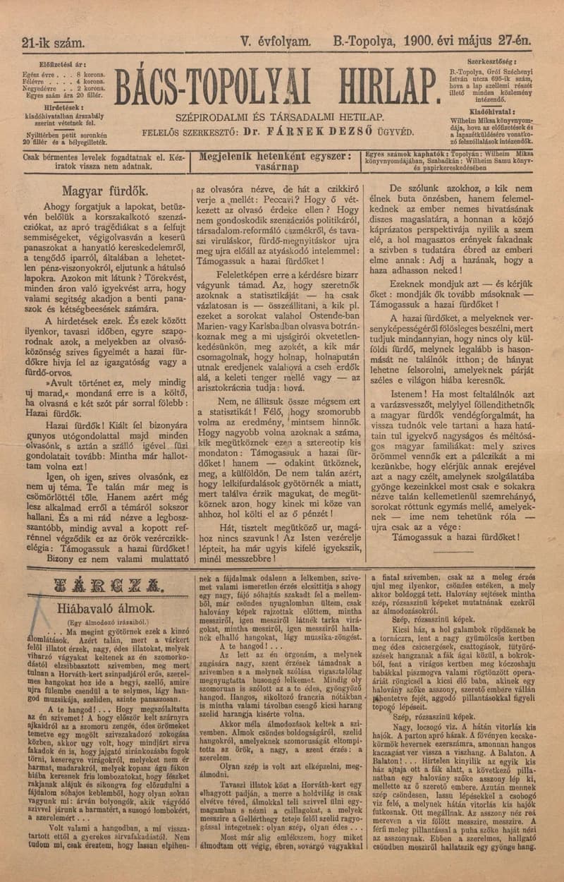 Bács-Topolyai Hirlap, 5. évf. 1900. május 27. 21. sz.