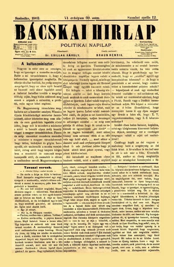 Bácskai Hirlap, 6. évf. 1902. április 12. 60. sz.