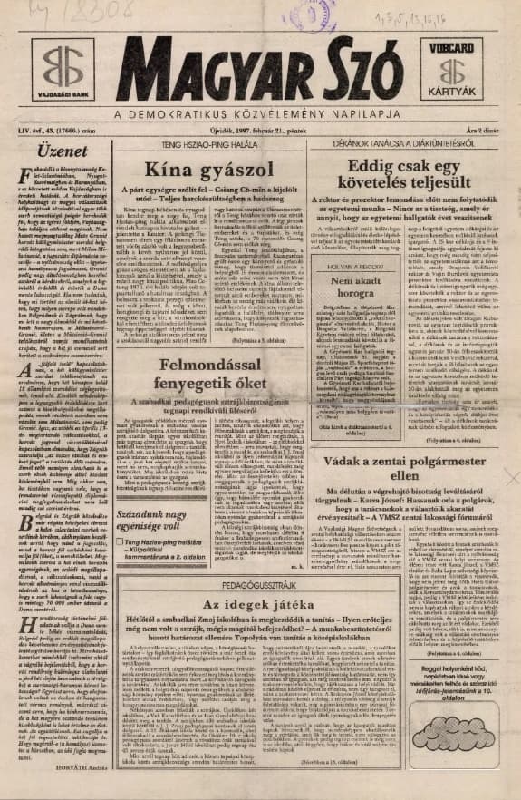 Magyar Szó, 54. évf. 1997. február 21. 43. sz. 1–16. oldal