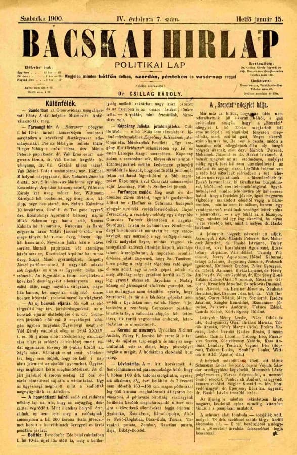 Bácskai Hirlap, 4. évf. 1900. január 15. 7. sz.